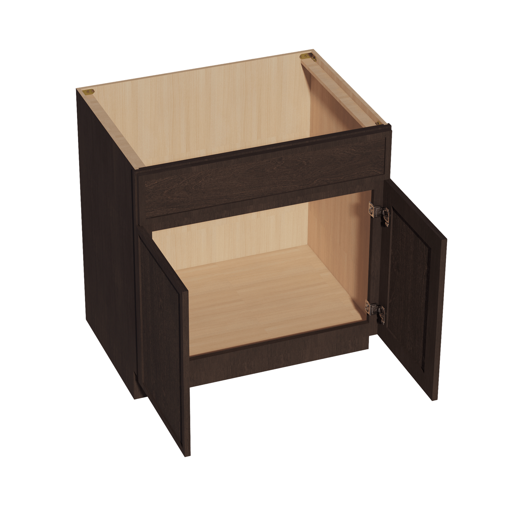 SM - SB33: Mocha Brown Slim Shaker 33" 2 Doors 1 False Drawer Sink Base Cabinet - NextCabinets