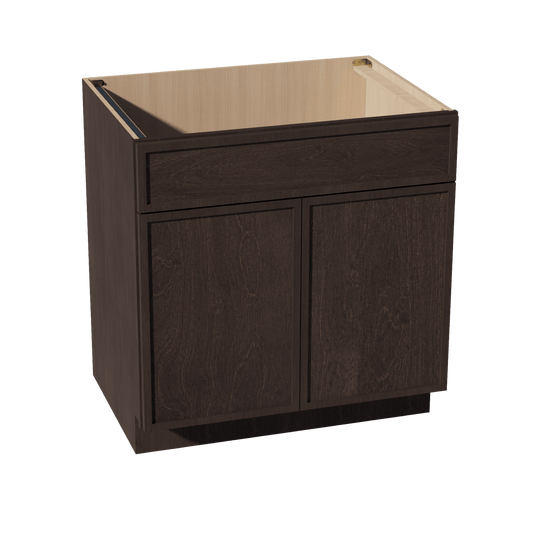 SM - SB33: Mocha Brown Slim Shaker 33" 2 Doors 1 False Drawer Sink Base Cabinet - NextCabinets