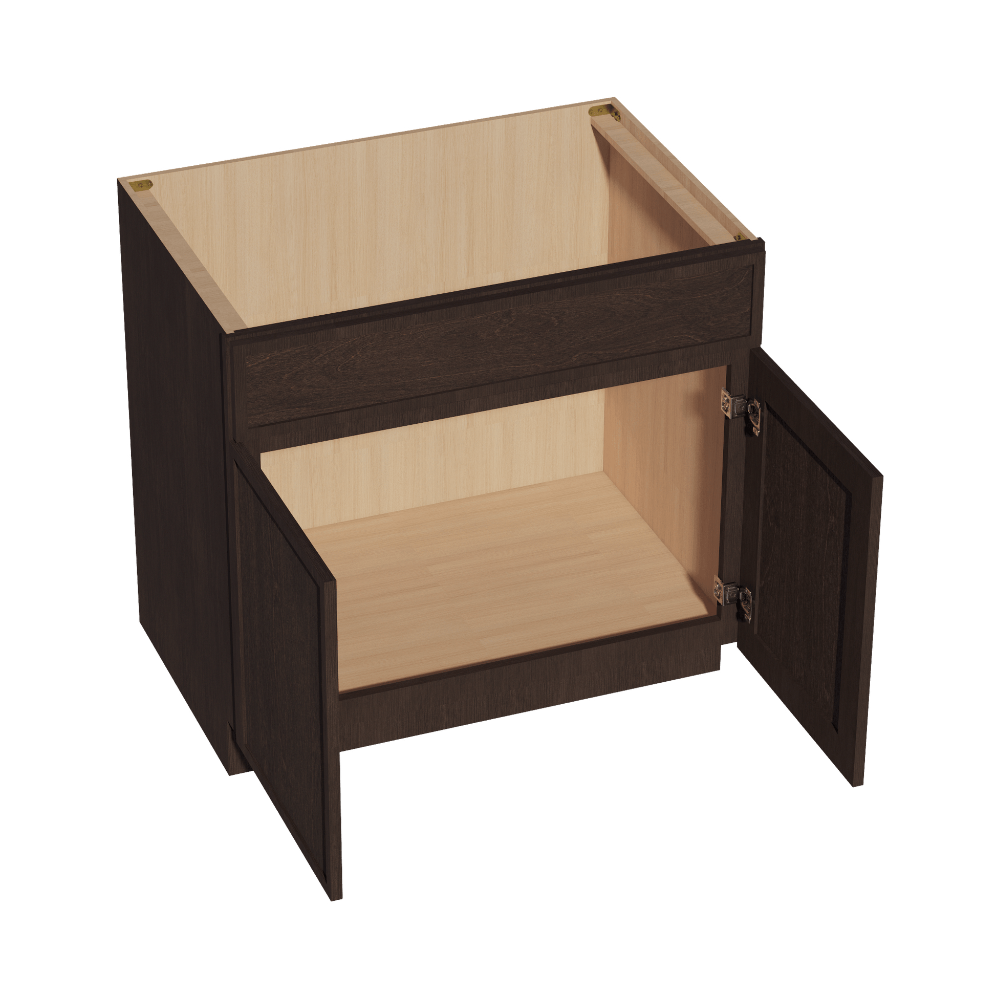 SM - SB36: Mocha Brown Slim Shaker 36" 2 Doors 1 False Drawer Sink Base Cabinet - NextCabinets