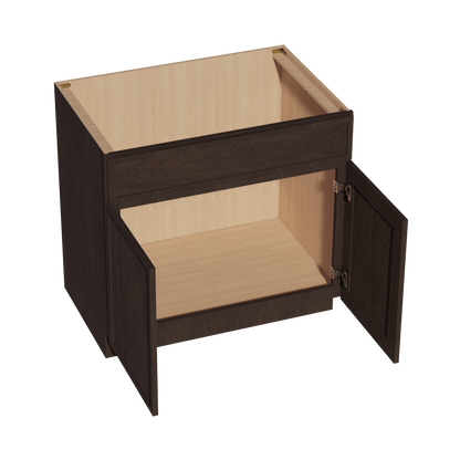 SM - SB36: Mocha Brown Slim Shaker 36" 2 Doors 1 False Drawer Sink Base Cabinet - NextCabinets