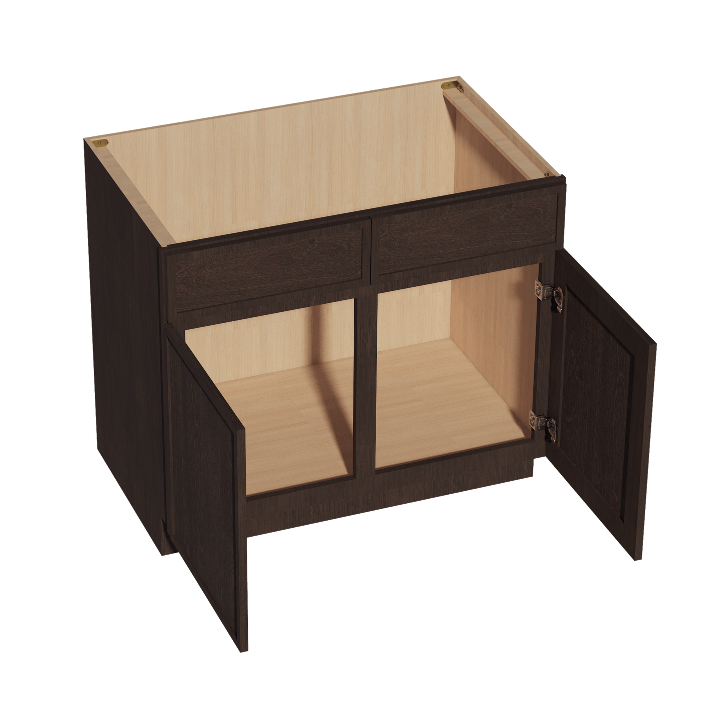 SM - SB39: Mocha Brown Slim Shaker 39" 2 Doors 2 False Drawers Sink Base Cabinet - NextCabinets