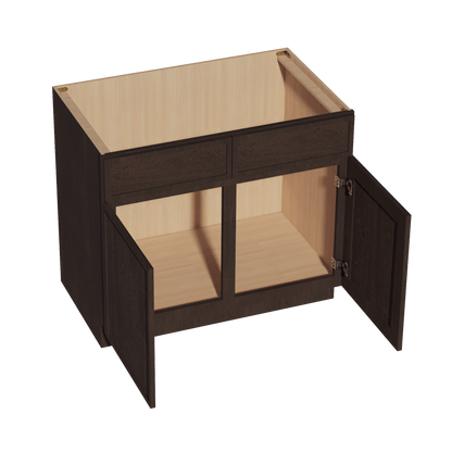 SM - SB39: Mocha Brown Slim Shaker 39" 2 Doors 2 False Drawers Sink Base Cabinet - NextCabinets