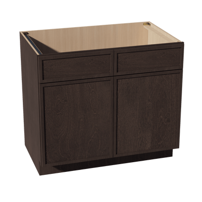 SM - SB39: Mocha Brown Slim Shaker 39" 2 Doors 2 False Drawers Sink Base Cabinet - NextCabinets