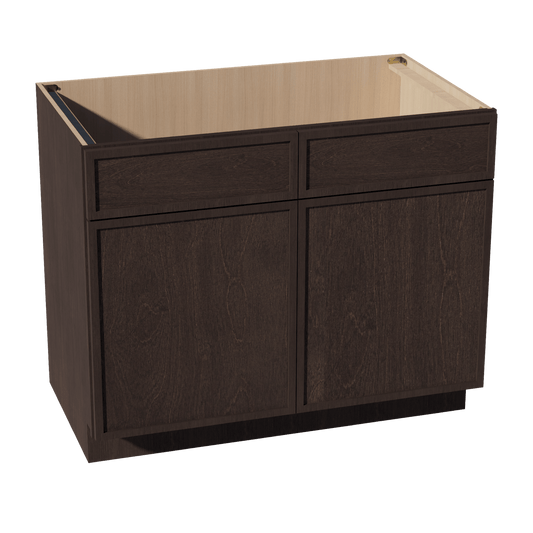 SM - SB42: Mocha Brown Slim Shaker 42" 2 Doors 2 False Drawers Sink Base Cabinet - NextCabinets