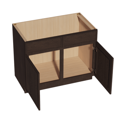 SM - SB42: Mocha Brown Slim Shaker 42" 2 Doors 2 False Drawers Sink Base Cabinet - NextCabinets