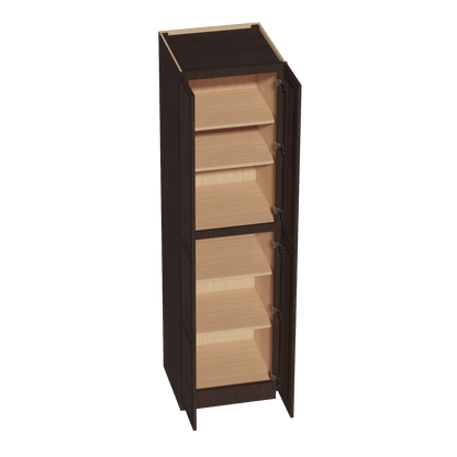 SM - TP2490: Mocha Brown Slim Shaker 24"W x 90"H x 24"D 4 Door & 5 Shelves Tall Shelf Pantry Cabinets - NextCabinets