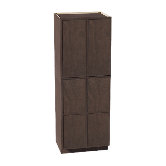 SM - TP3084: Mocha Brown Slim Shaker 30"W x 84"H x 24"D 4 Door & 5 Shelves Tall Shelf Pantry Cabinets - NextCabinets