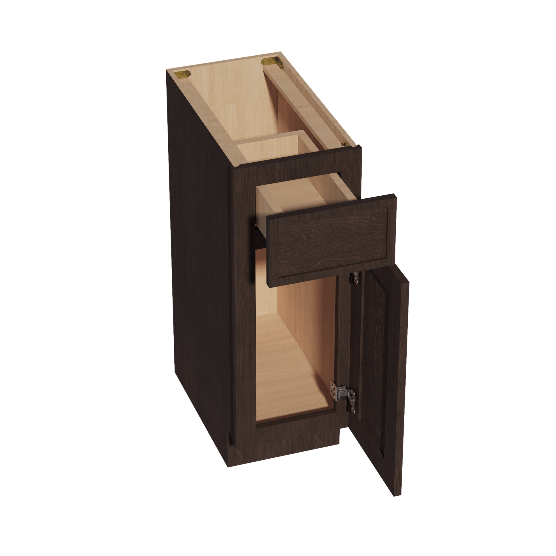 SM - VB1221: Mocha Brown Slim Shaker 12"W x 34 - 1/2"H x 21"D 1 Door & 1 Drawer Single Door Vanity Base Cabinets - NextCabinets