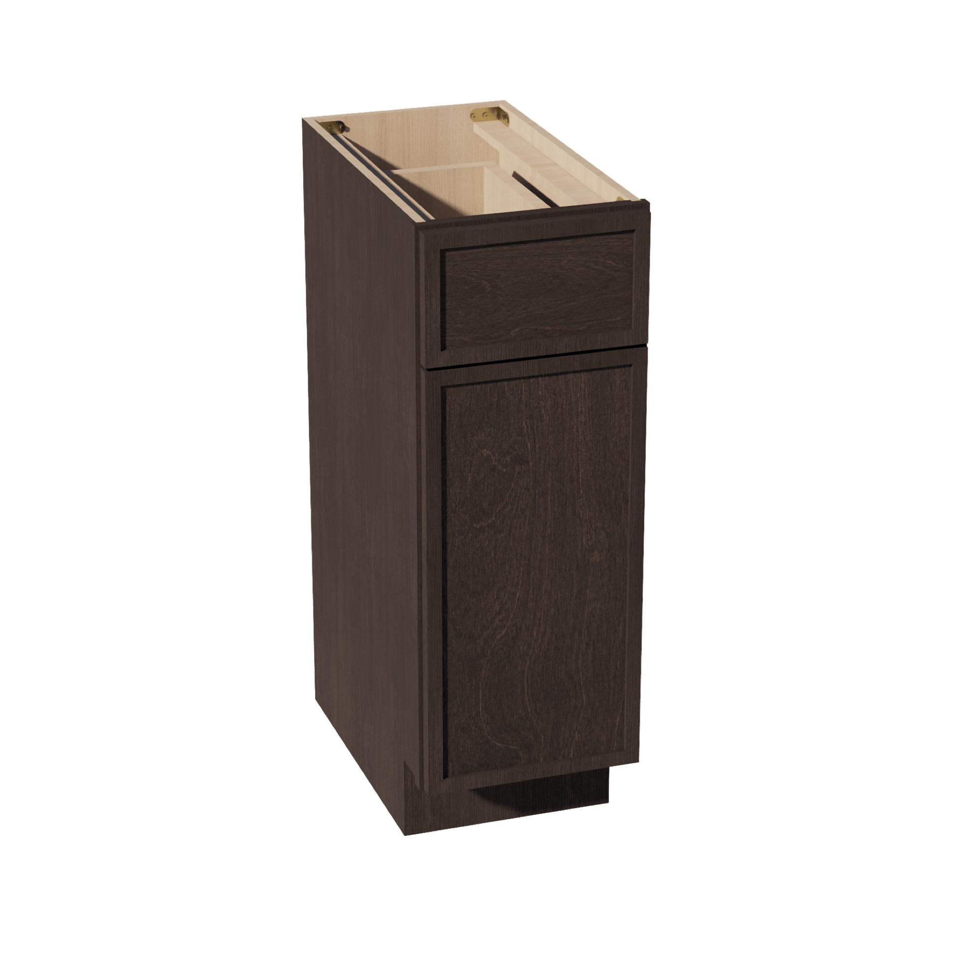 SM - VB1221: Mocha Brown Slim Shaker 12"W x 34 - 1/2"H x 21"D 1 Door & 1 Drawer Single Door Vanity Base Cabinets - NextCabinets