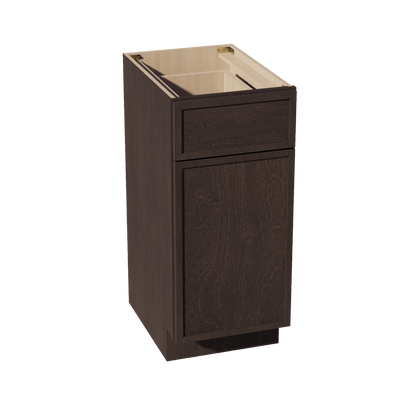 SM - VB1521: Mocha Brown Slim Shaker 15"W x 34 - 1/2"H x 21"D 1 Door & 1 Drawer Single Door Vanity Base Cabinets - NextCabinets