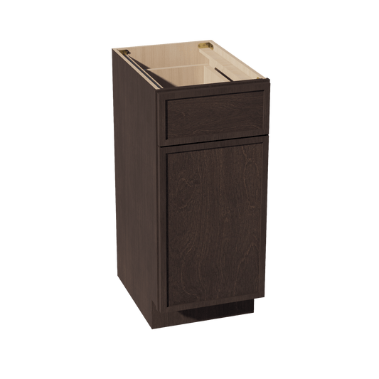 SM - VB1521: Mocha Brown Slim Shaker 15"W x 34 - 1/2"H x 21"D 1 Door & 1 Drawer Single Door Vanity Base Cabinets - NextCabinets