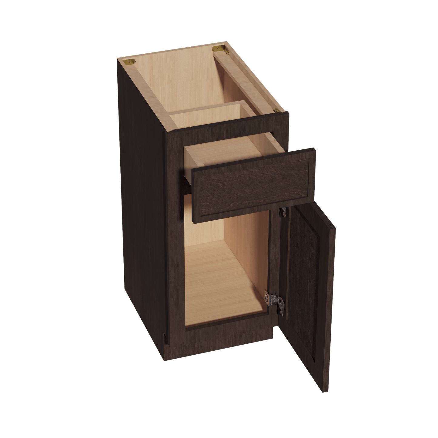 SM - VB1521: Mocha Brown Slim Shaker 15"W x 34 - 1/2"H x 21"D 1 Door & 1 Drawer Single Door Vanity Base Cabinets - NextCabinets