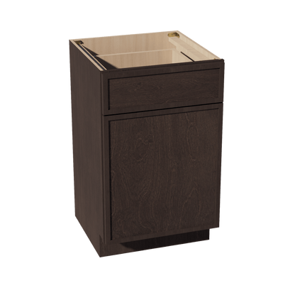 SM - VB2121: Mocha Brown Slim Shaker 21"W x 34 - 1/2"H x 21"D 1 Door & 1 Drawer Single Door Vanity Base Cabinets - NextCabinets