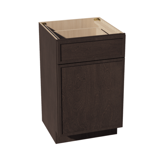 SM - VB2121: Mocha Brown Slim Shaker 21"W x 34 - 1/2"H x 21"D 1 Door & 1 Drawer Single Door Vanity Base Cabinets - NextCabinets