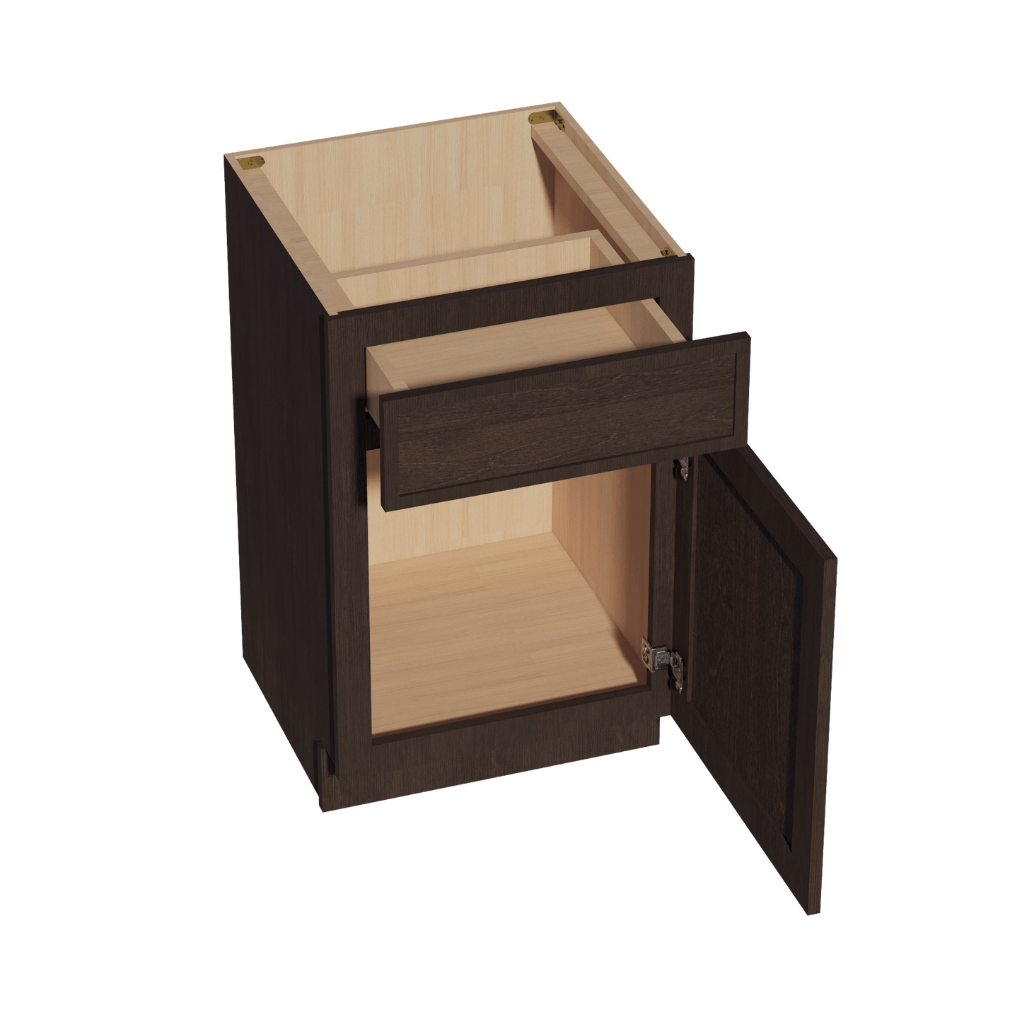 SM - VB2121: Mocha Brown Slim Shaker 21"W x 34 - 1/2"H x 21"D 1 Door & 1 Drawer Single Door Vanity Base Cabinets - NextCabinets