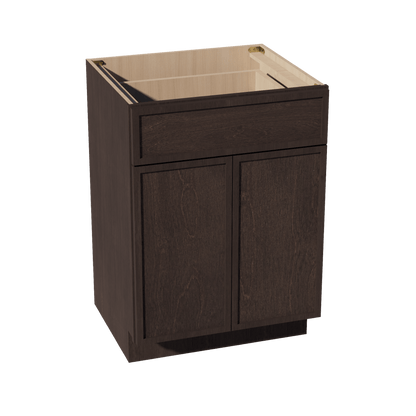 SM - VB2421: Mocha Brown Slim Shaker 24"W x 34 - 1/2"H x 21"D 2 Doors & 1 Drawer Double Door Vanity Base Cabinets - NextCabinets