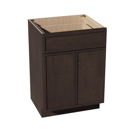 SM - VB2421: Mocha Brown Slim Shaker 24"W x 34 - 1/2"H x 21"D 2 Doors & 1 Drawer Double Door Vanity Base Cabinets - NextCabinets