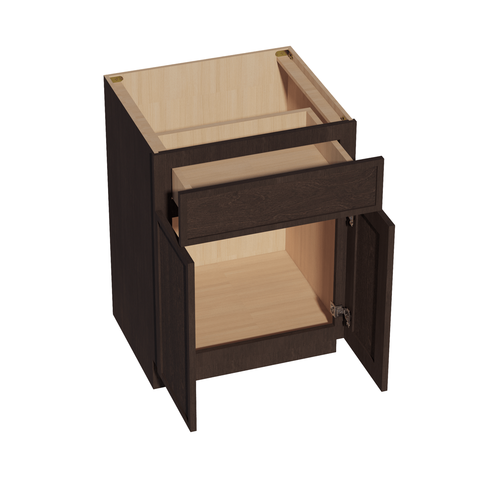 SM - VB2421: Mocha Brown Slim Shaker 24"W x 34 - 1/2"H x 21"D 2 Doors & 1 Drawer Double Door Vanity Base Cabinets - NextCabinets