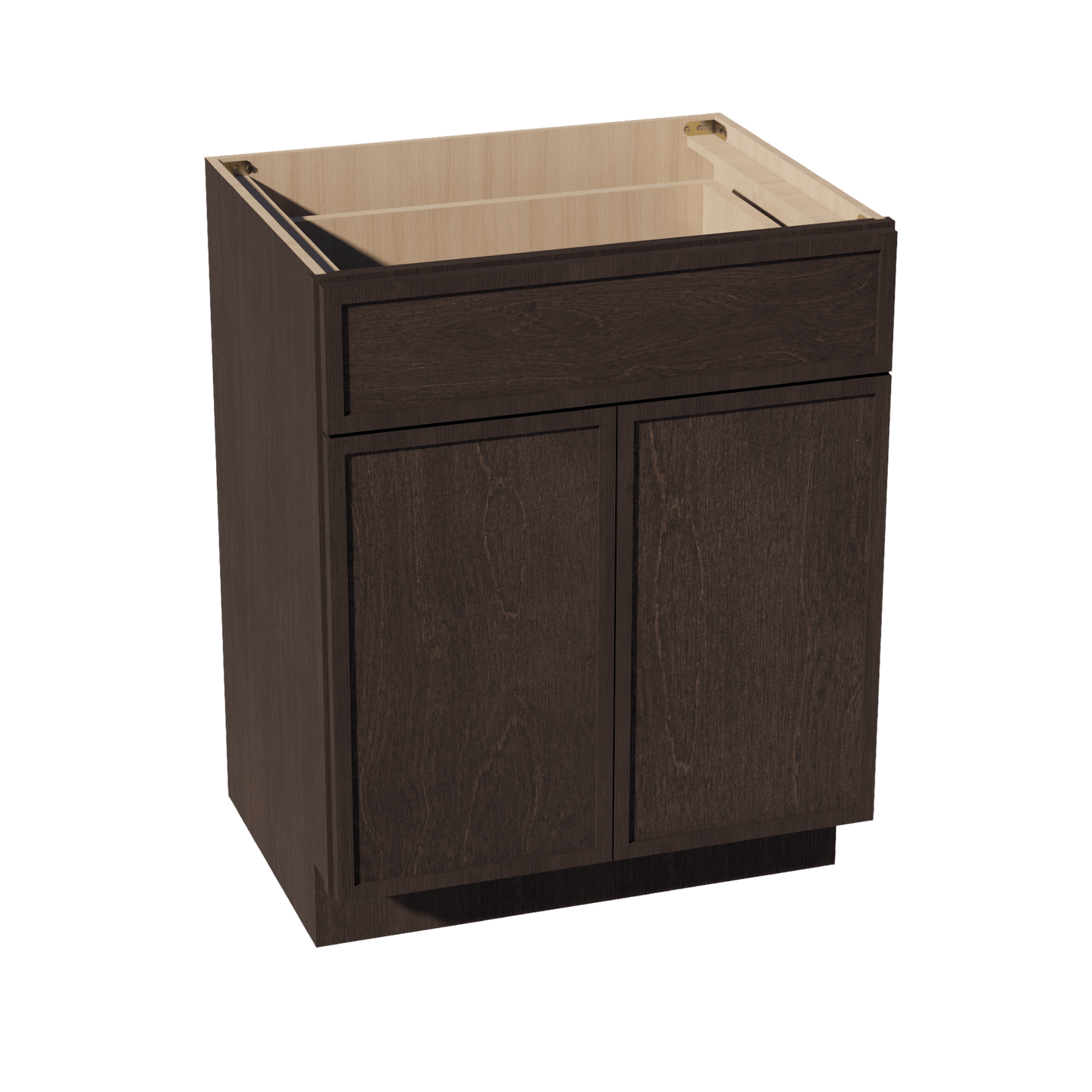 SM - VB2721: Mocha Brown Slim Shaker 27"W x 34 - 1/2"H x 21"D 2 Doors & 1 Drawer Double Door Vanity Base Cabinets - NextCabinets