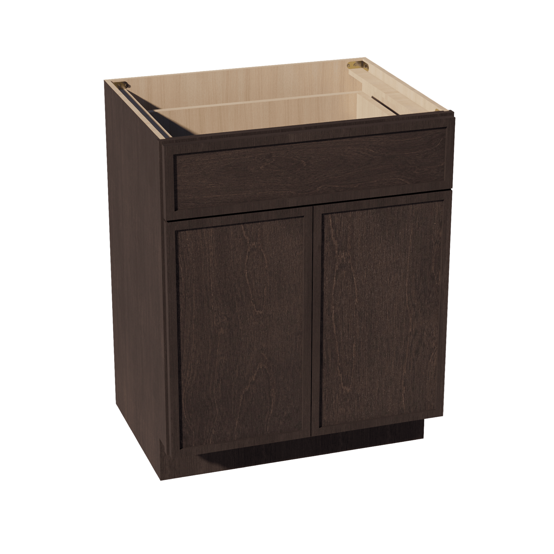 SM - VB2721: Mocha Brown Slim Shaker 27"W x 34 - 1/2"H x 21"D 2 Doors & 1 Drawer Double Door Vanity Base Cabinets - NextCabinets