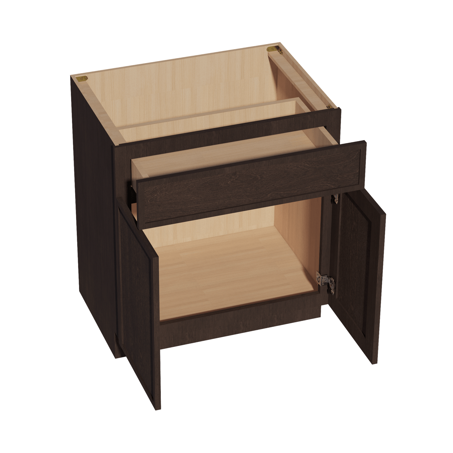 SM - VB3021: Mocha Brown Slim Shaker 30"W x 34 - 1/2"H x 21"D 2 Doors & 1 Drawer Double Door Vanity Base Cabinets - NextCabinets