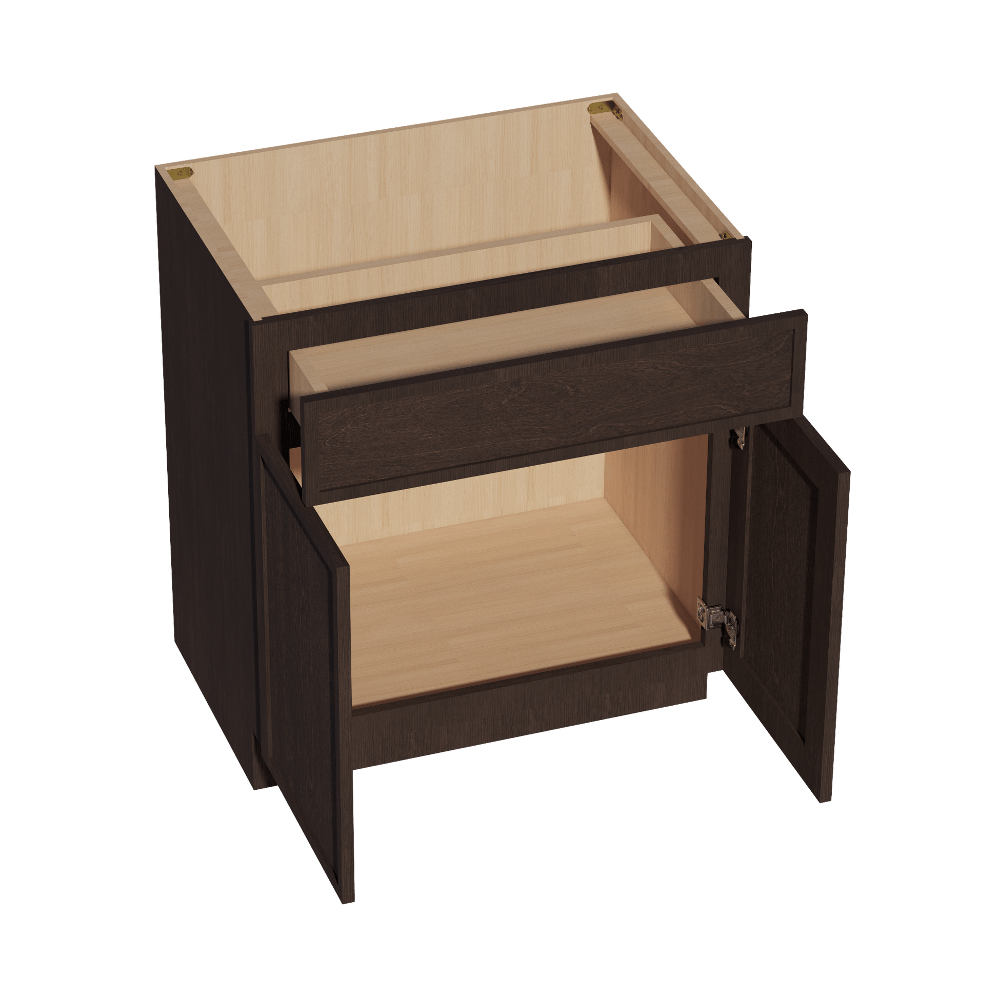 SM - VB3021: Mocha Brown Slim Shaker 30"W x 34 - 1/2"H x 21"D 2 Doors & 1 Drawer Double Door Vanity Base Cabinets - NextCabinets