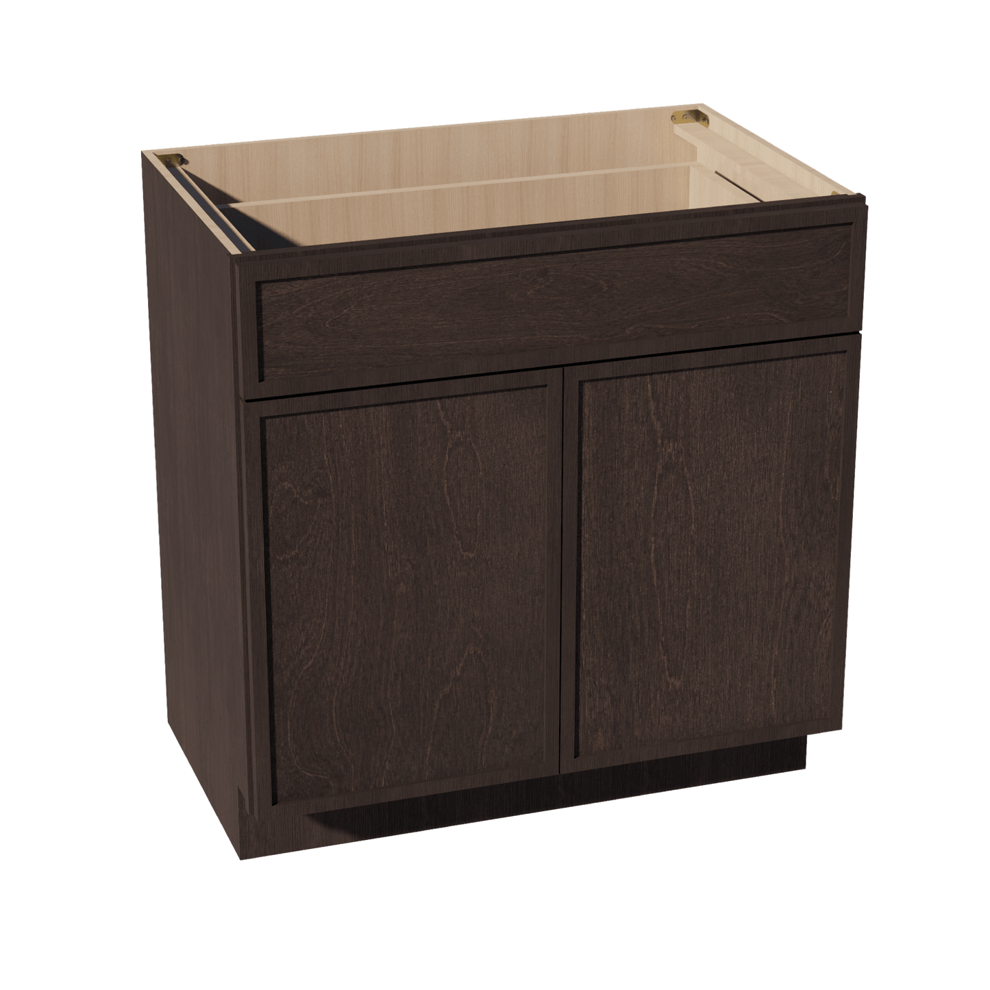 SM - VB3321: Mocha Brown Slim Shaker 33"W x 34 - 1/2"H x 21"D 2 Doors & 1 Drawer Double Door Vanity Base Cabinets - NextCabinets