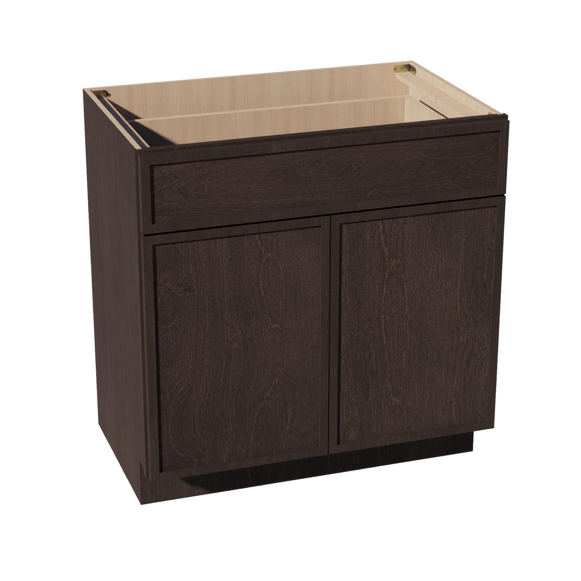SM - VB3321: Mocha Brown Slim Shaker 33"W x 34 - 1/2"H x 21"D 2 Doors & 1 Drawer Double Door Vanity Base Cabinets - NextCabinets