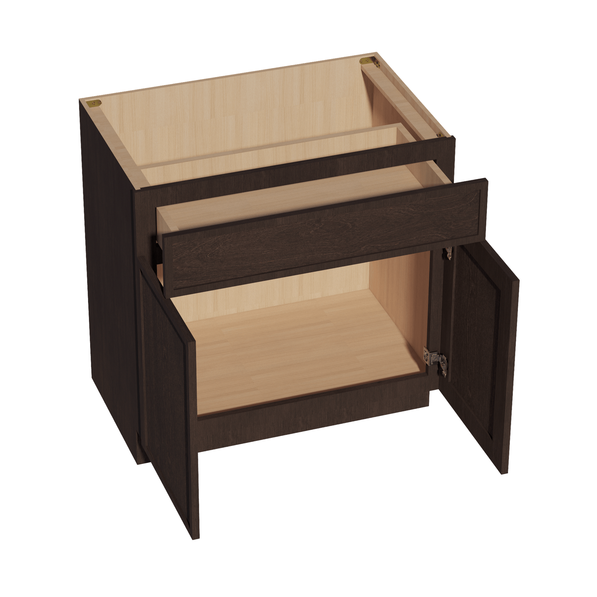 SM - VB3321: Mocha Brown Slim Shaker 33"W x 34 - 1/2"H x 21"D 2 Doors & 1 Drawer Double Door Vanity Base Cabinets - NextCabinets