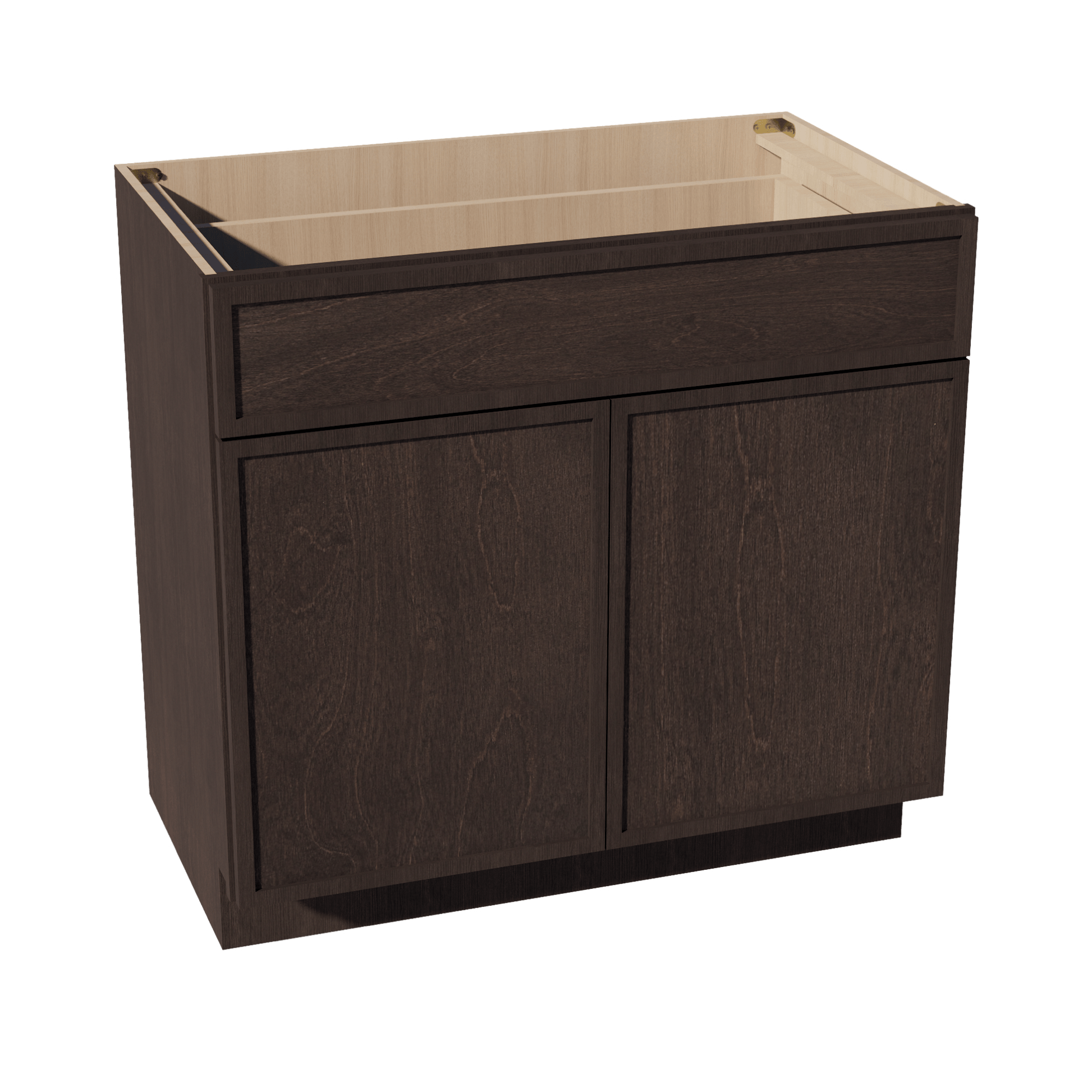 SM - VB3621: Mocha Brown Slim Shaker 36"W x 34 - 1/2"H x 21"D 2 Doors & 1 Drawer Double Door Vanity Base Cabinets - NextCabinets
