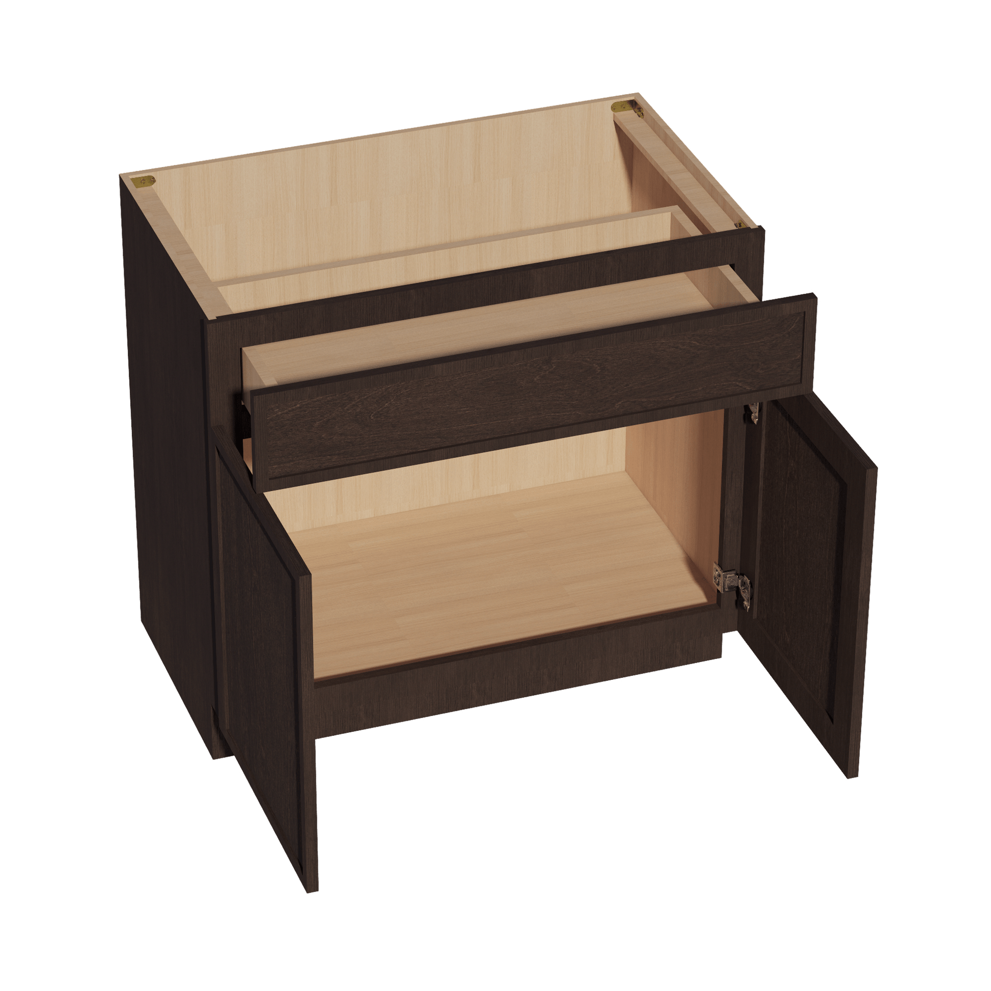 SM - VB3621: Mocha Brown Slim Shaker 36"W x 34 - 1/2"H x 21"D 2 Doors & 1 Drawer Double Door Vanity Base Cabinets - NextCabinets