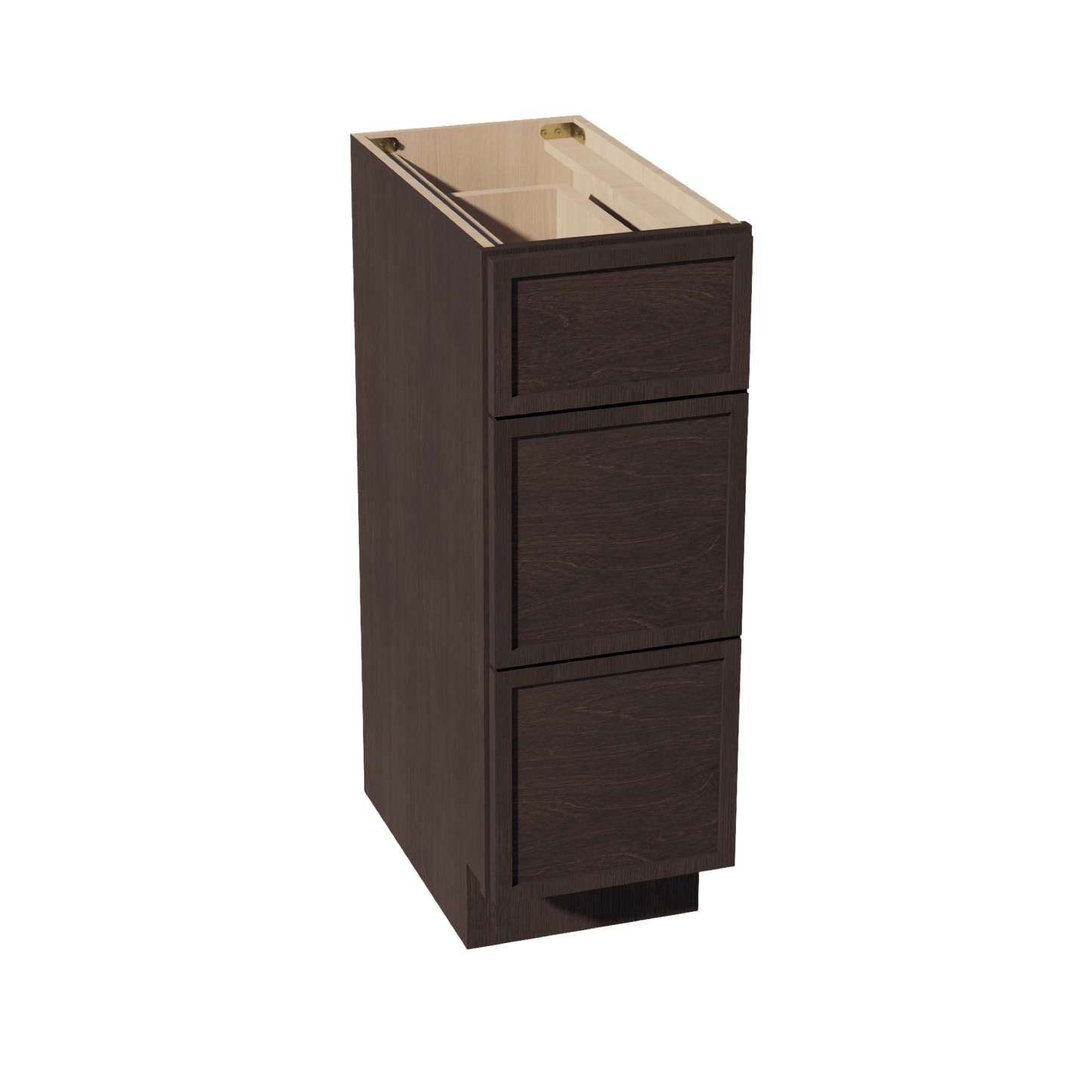 SM - VDB1221: Mocha Brown Slim Shaker 12"W x 34 - 1/2"H x 21"D 3 Drawers Vanity Base Cabinets - NextCabinets