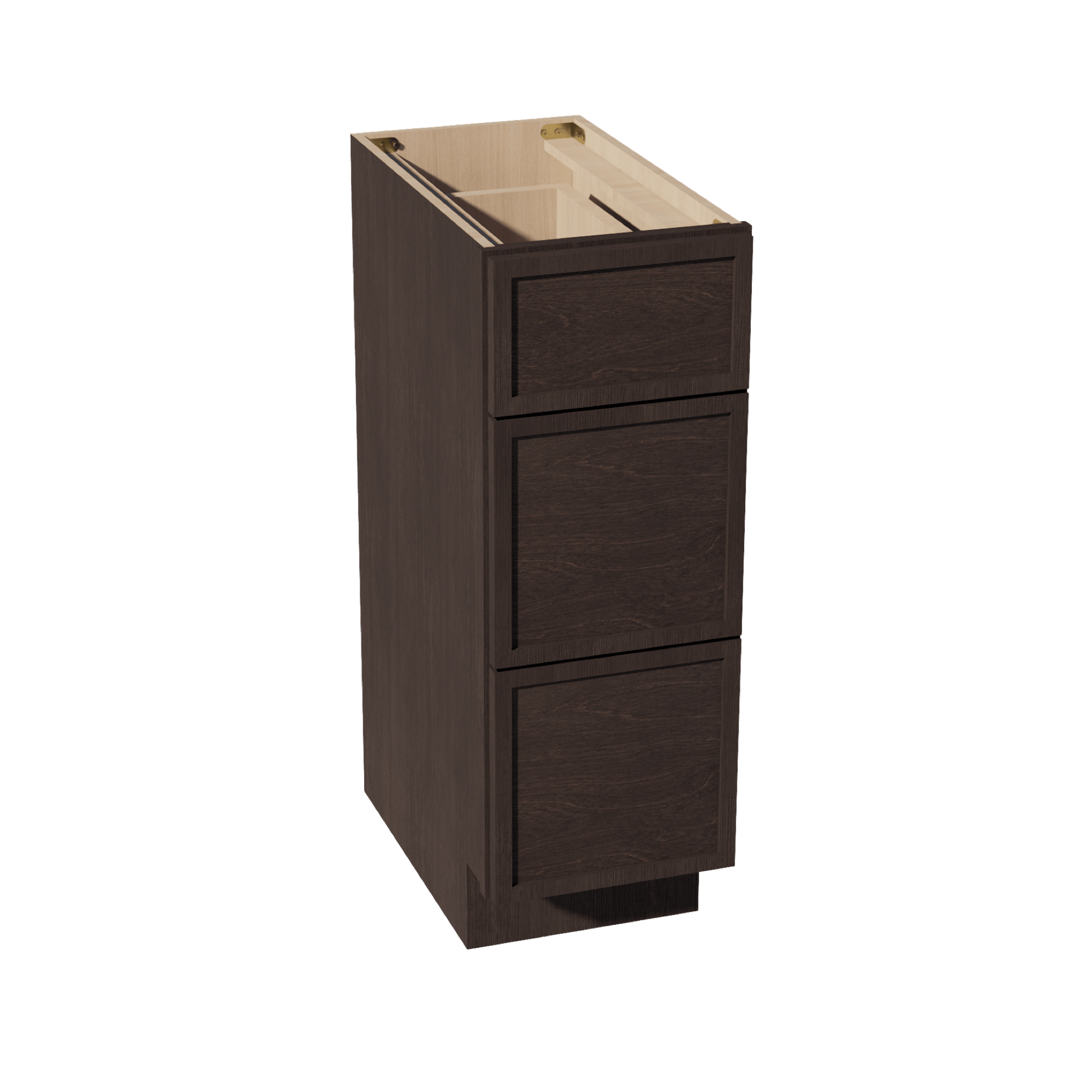 SM - VDB1221: Mocha Brown Slim Shaker 12"W x 34 - 1/2"H x 21"D 3 Drawers Vanity Base Cabinets - NextCabinets