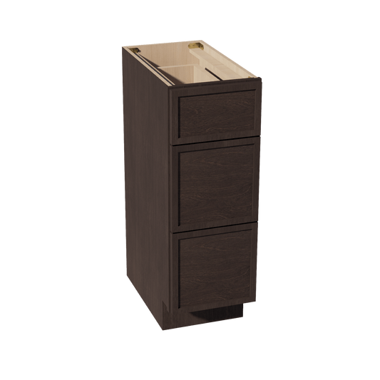 SM - VDB1221: Mocha Brown Slim Shaker 12"W x 34 - 1/2"H x 21"D 3 Drawers Vanity Base Cabinets - NextCabinets