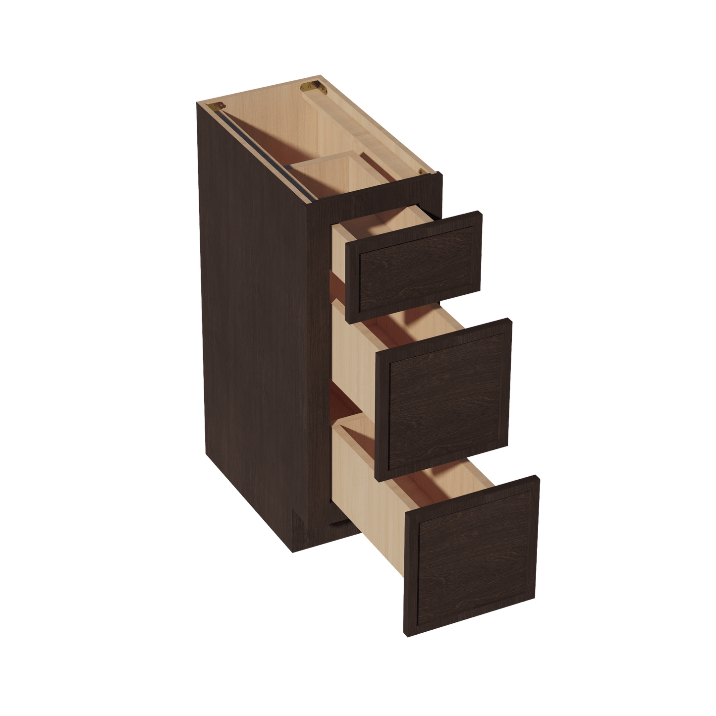 SM - VDB1221: Mocha Brown Slim Shaker 12"W x 34 - 1/2"H x 21"D 3 Drawers Vanity Base Cabinets - NextCabinets