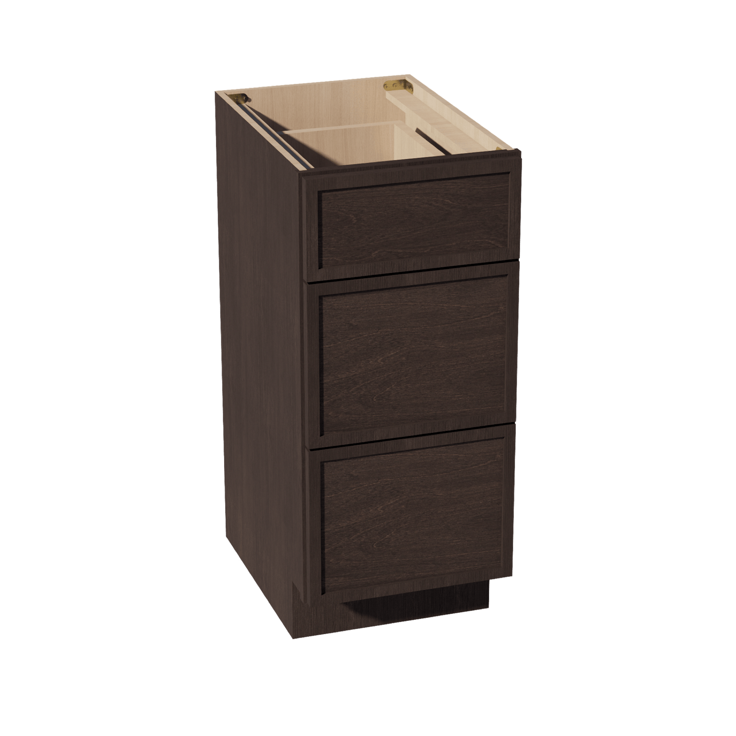 SM - VDB1521: Mocha Brown Slim Shaker 15"W x 34 - 1/2"H x 21"D 3 Drawers Vanity Base Cabinets - NextCabinets