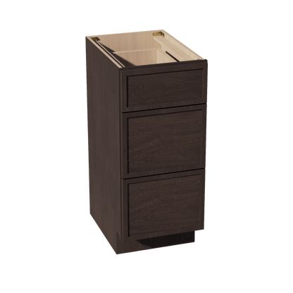 SM - VDB1521: Mocha Brown Slim Shaker 15"W x 34 - 1/2"H x 21"D 3 Drawers Vanity Base Cabinets - NextCabinets