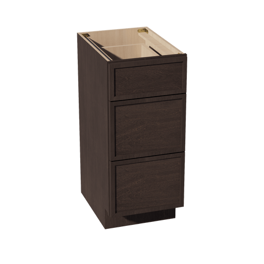 SM - VDB1521: Mocha Brown Slim Shaker 15"W x 34 - 1/2"H x 21"D 3 Drawers Vanity Base Cabinets - NextCabinets