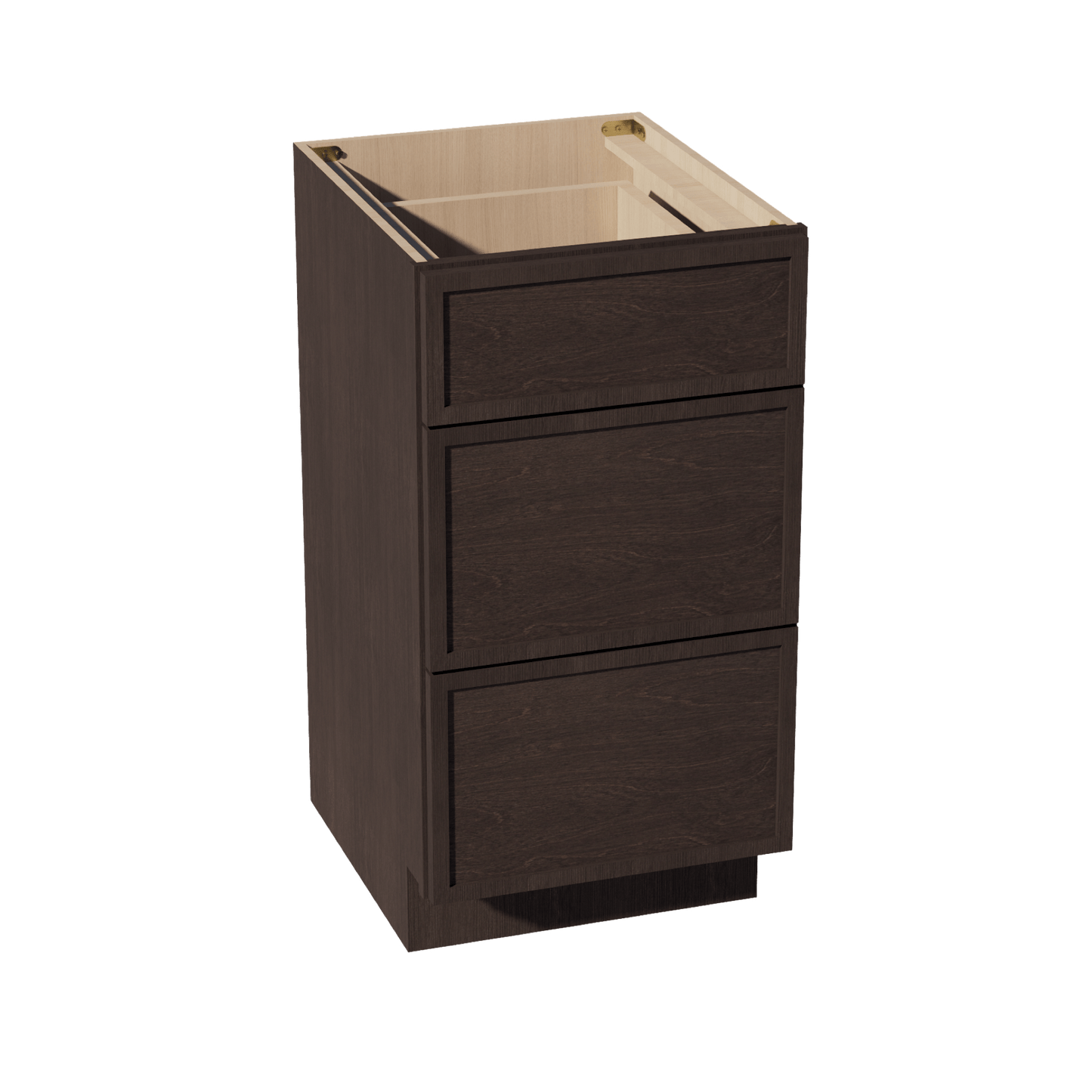 SM - VDB1821: Mocha Brown Slim Shaker 18"W x 34 - 1/2"H x 21"D 3 Drawers Vanity Base Cabinets - NextCabinets