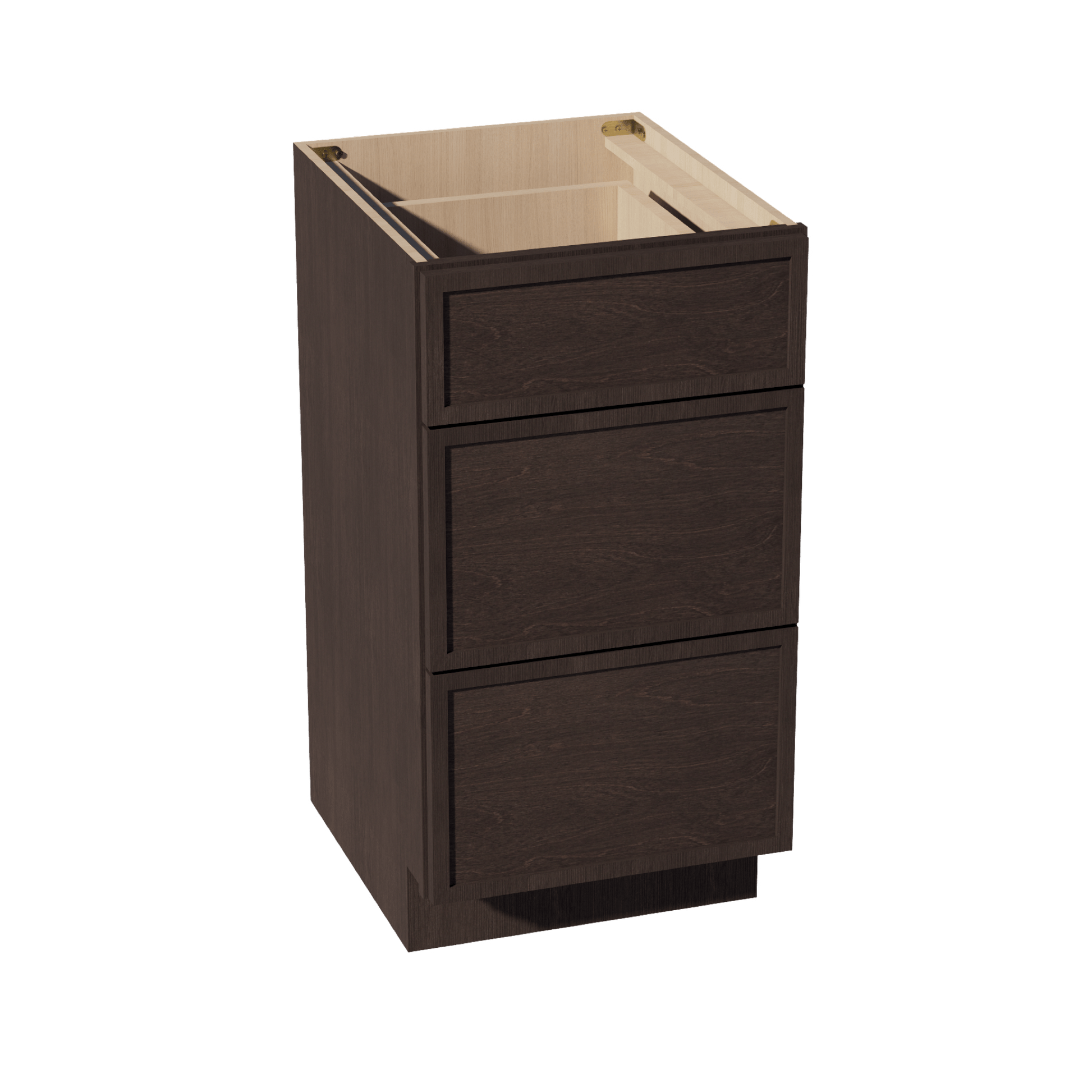 SM - VDB1821: Mocha Brown Slim Shaker 18"W x 34 - 1/2"H x 21"D 3 Drawers Vanity Base Cabinets - NextCabinets