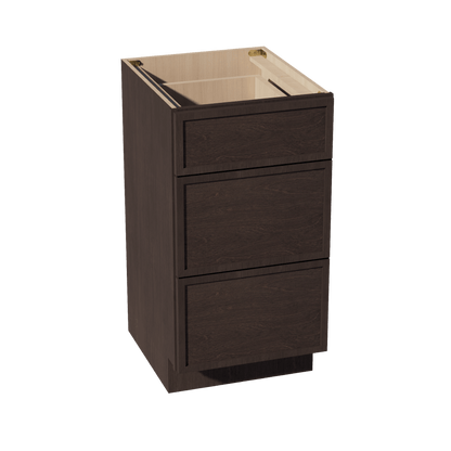 SM - VDB1821: Mocha Brown Slim Shaker 18"W x 34 - 1/2"H x 21"D 3 Drawers Vanity Base Cabinets - NextCabinets