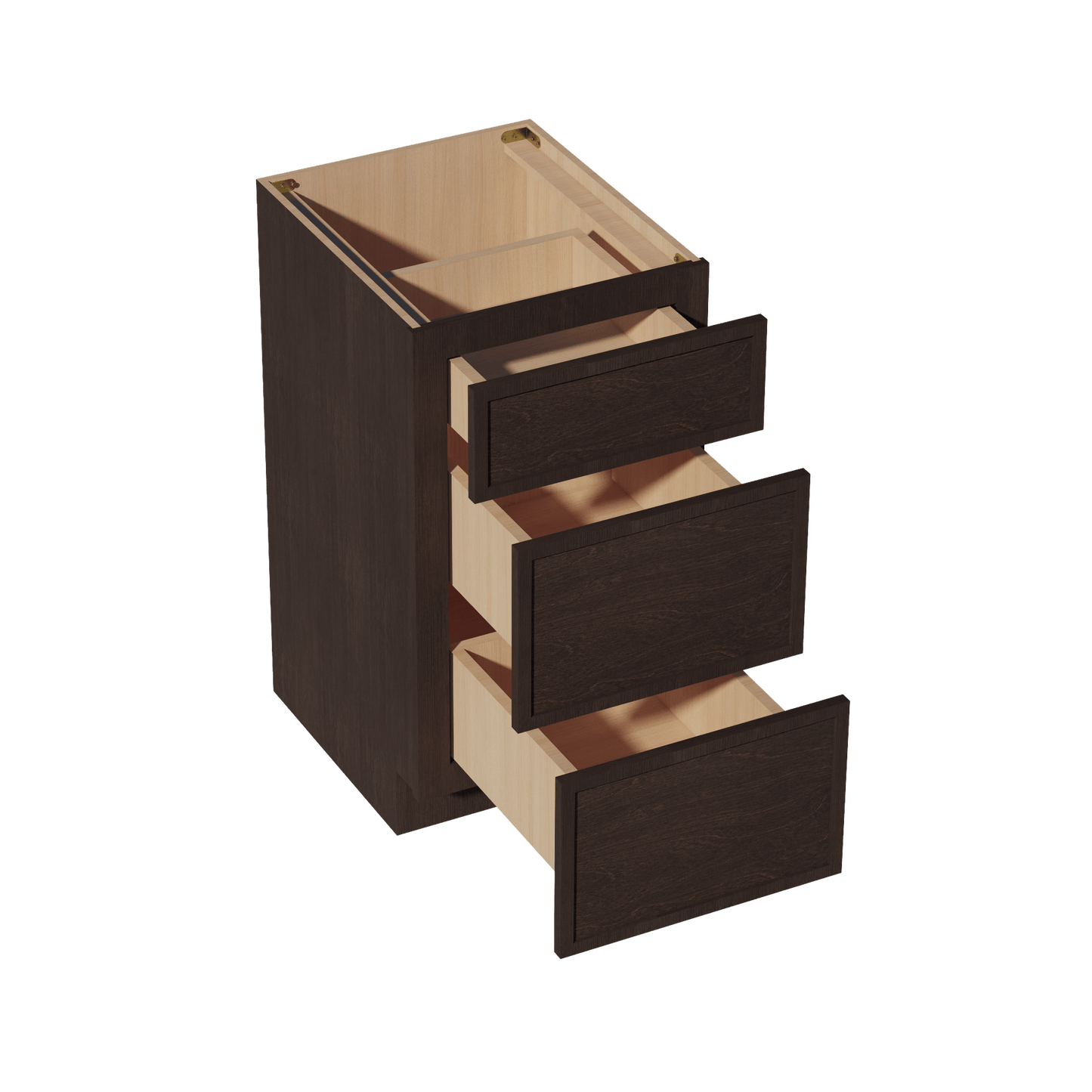 SM - VDB1821: Mocha Brown Slim Shaker 18"W x 34 - 1/2"H x 21"D 3 Drawers Vanity Base Cabinets - NextCabinets