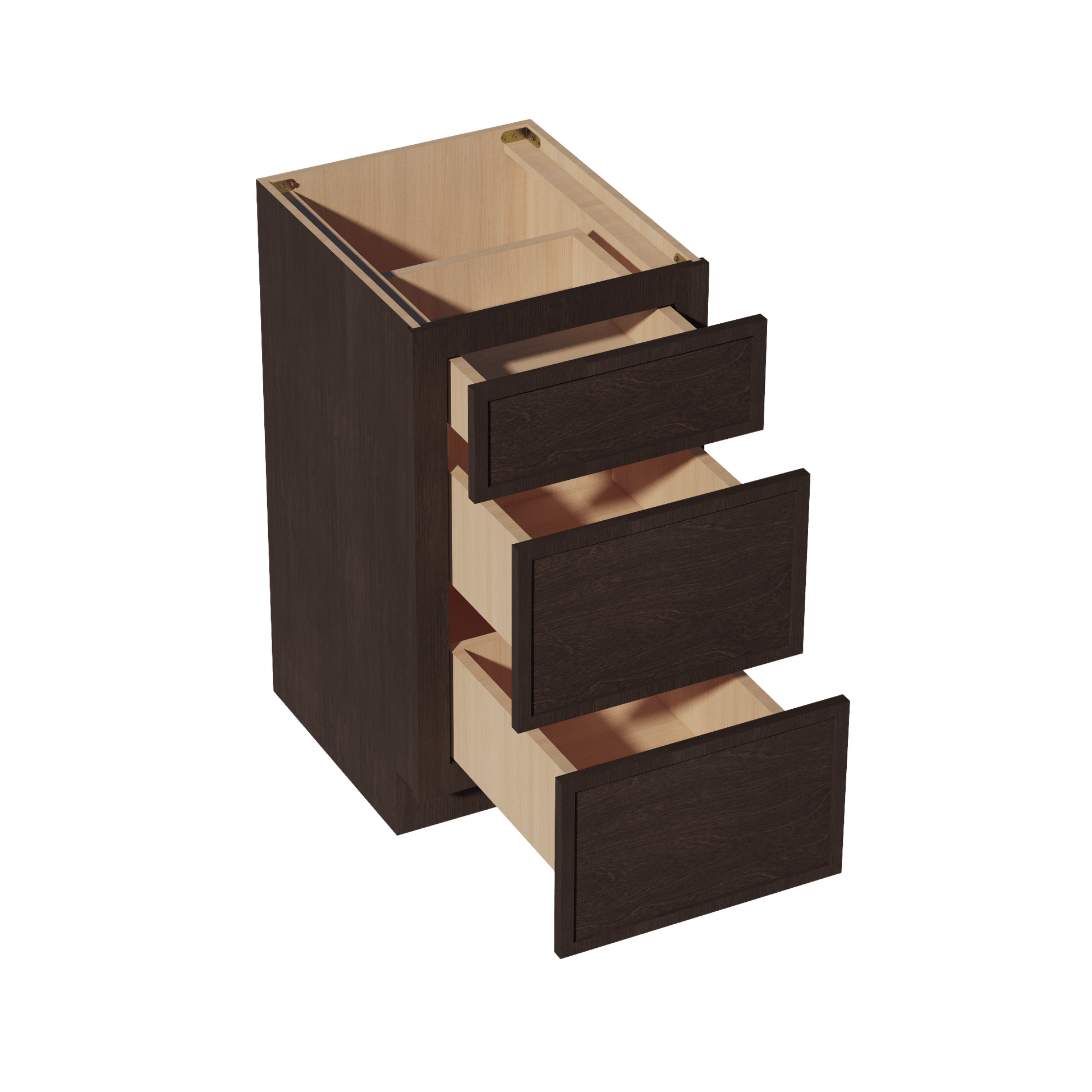 SM - VDB1821: Mocha Brown Slim Shaker 18"W x 34 - 1/2"H x 21"D 3 Drawers Vanity Base Cabinets - NextCabinets