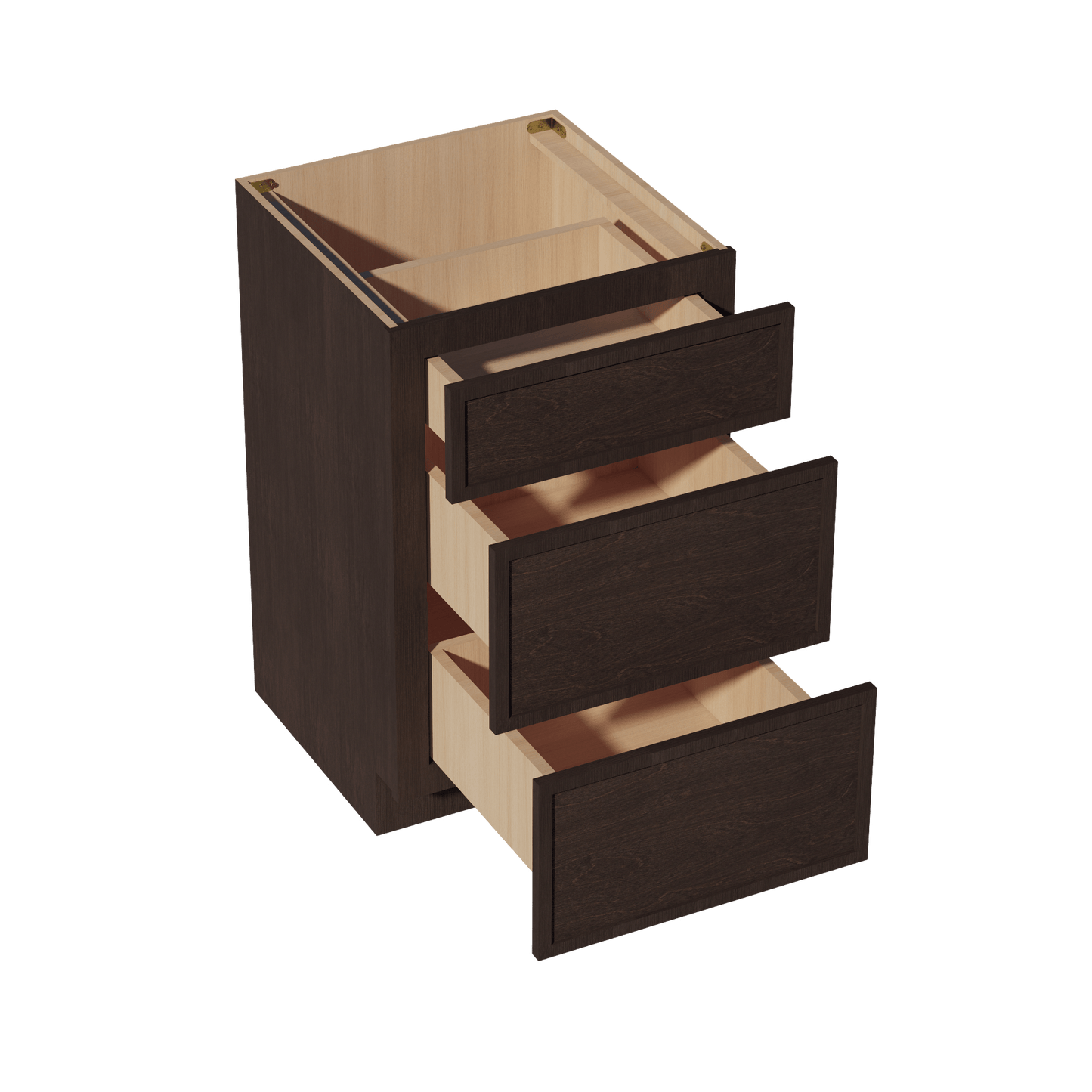 SM - VDB2121: Mocha Brown Slim Shaker 21"W x 34 - 1/2"H x 21"D 3 Drawers Vanity Base Cabinets - NextCabinets