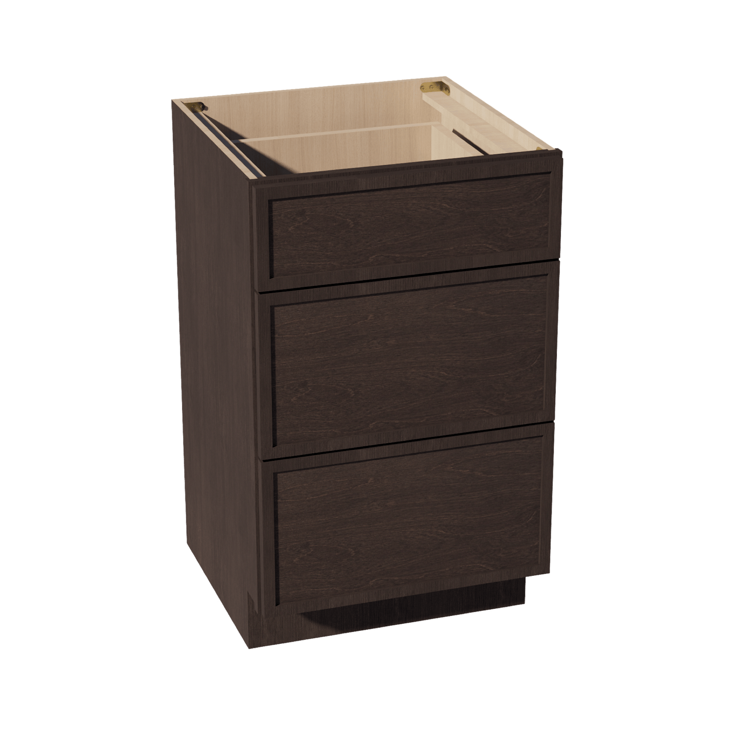 SM - VDB2121: Mocha Brown Slim Shaker 21"W x 34 - 1/2"H x 21"D 3 Drawers Vanity Base Cabinets - NextCabinets