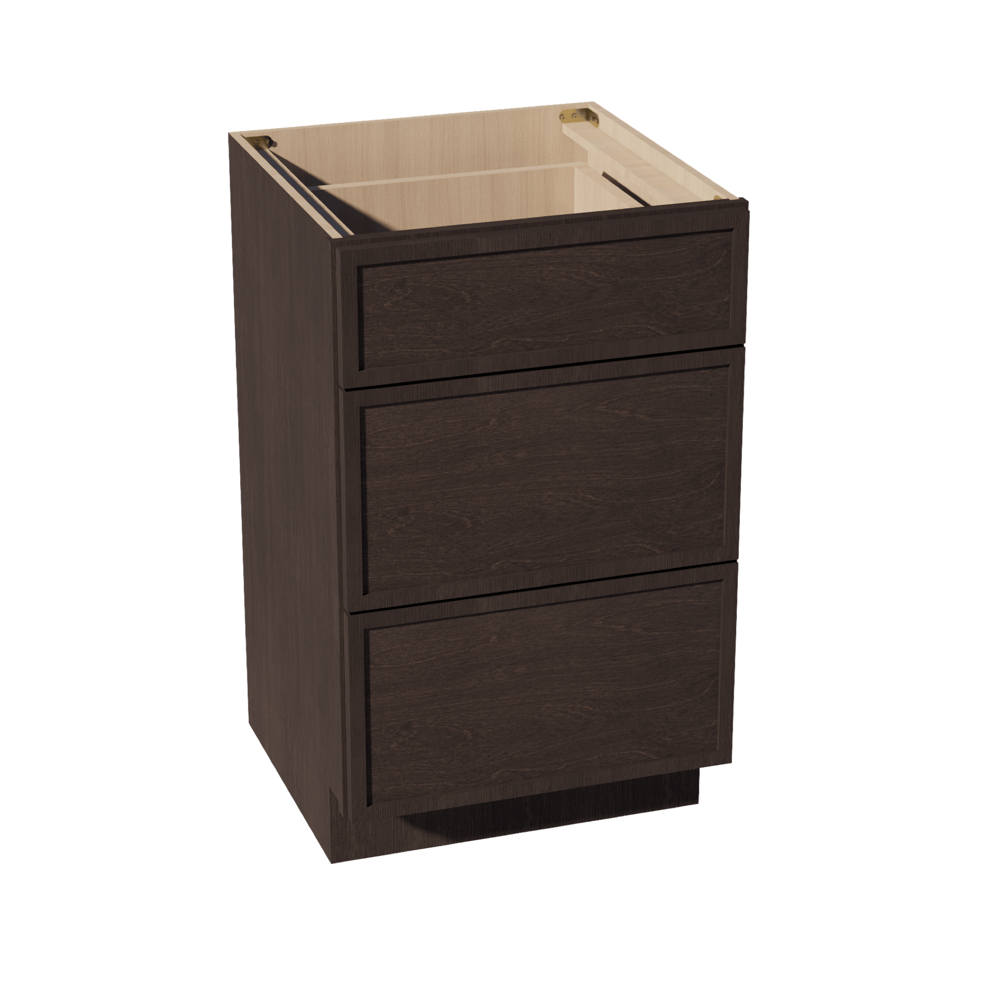 SM - VDB2121: Mocha Brown Slim Shaker 21"W x 34 - 1/2"H x 21"D 3 Drawers Vanity Base Cabinets - NextCabinets