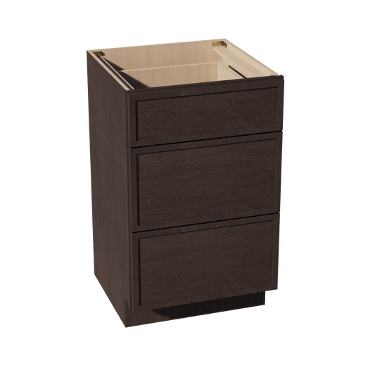 SM - VDB2121: Mocha Brown Slim Shaker 21"W x 34 - 1/2"H x 21"D 3 Drawers Vanity Base Cabinets - NextCabinets