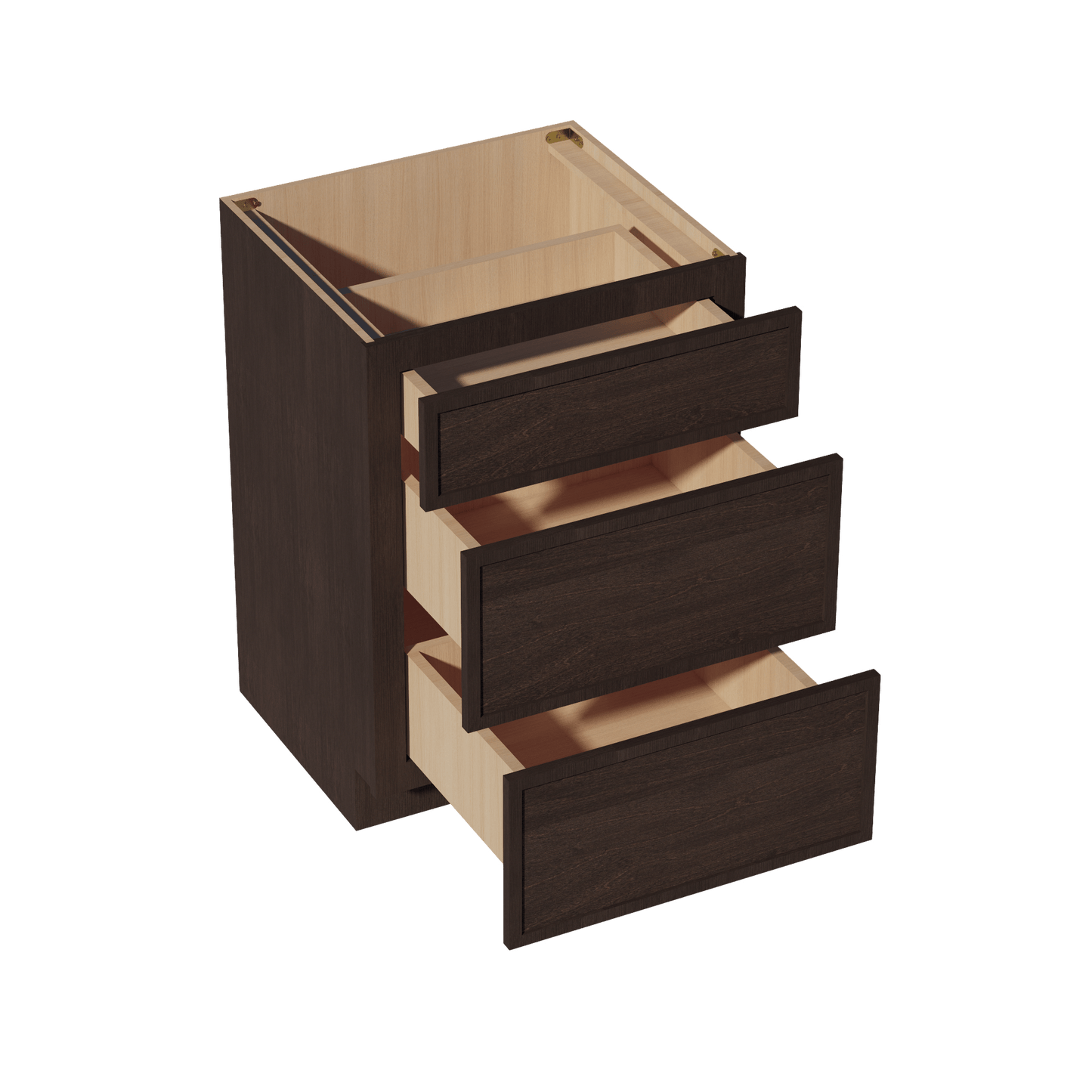 SM - VDB2421: Mocha Brown Slim Shaker 24"W x 34 - 1/2"H x 21"D 3 Drawers Vanity Base Cabinets - NextCabinets