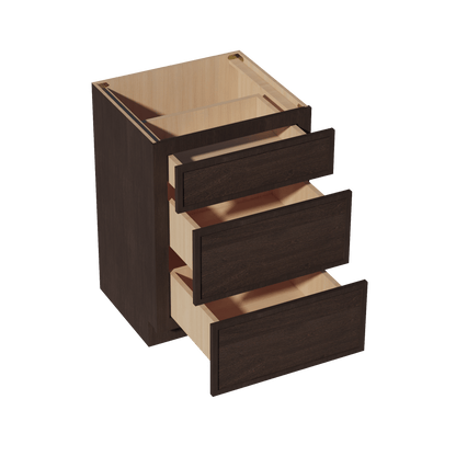 SM - VDB2421: Mocha Brown Slim Shaker 24"W x 34 - 1/2"H x 21"D 3 Drawers Vanity Base Cabinets - NextCabinets