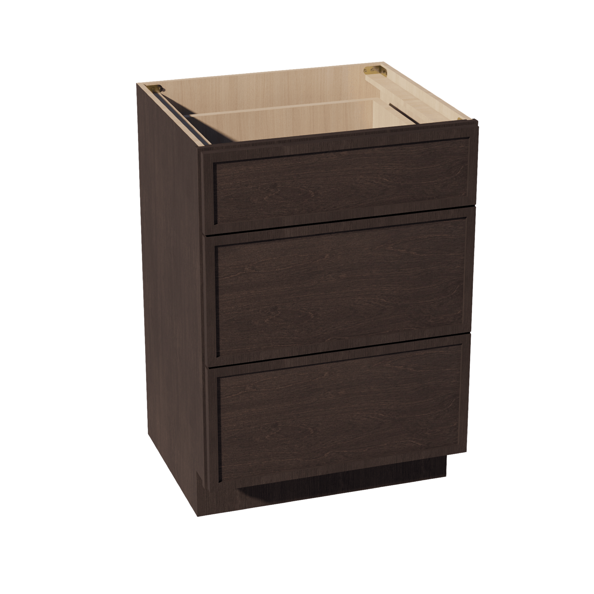 SM - VDB2421: Mocha Brown Slim Shaker 24"W x 34 - 1/2"H x 21"D 3 Drawers Vanity Base Cabinets - NextCabinets